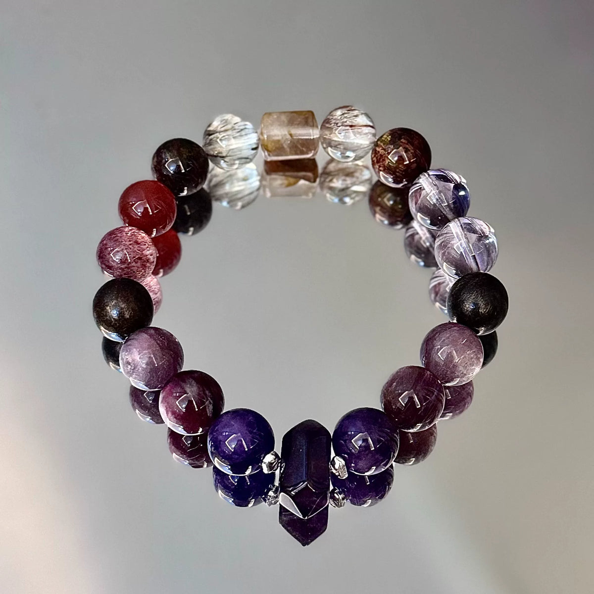 Amethyst Multi Gemstone Crystal Bracelet 10mm