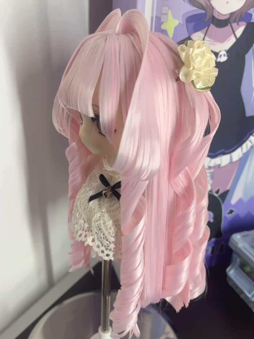 Parrucca Rosa Pastello per Bambole BJD