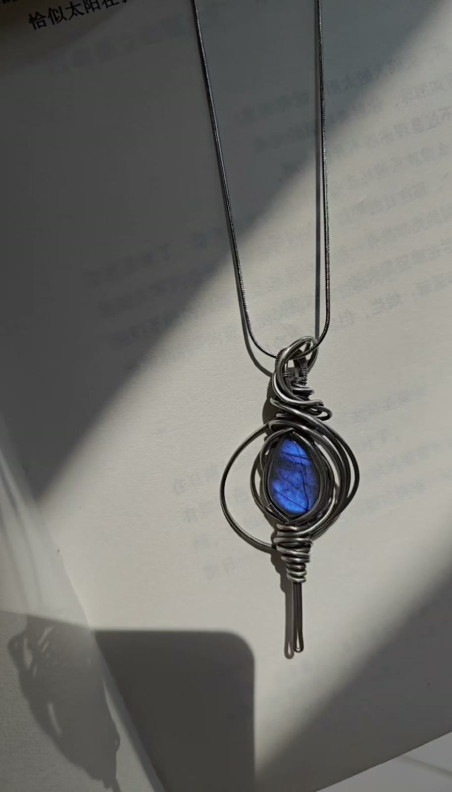 Labradorite Pendant Necklace Aged Copper Titanium Steel Chain