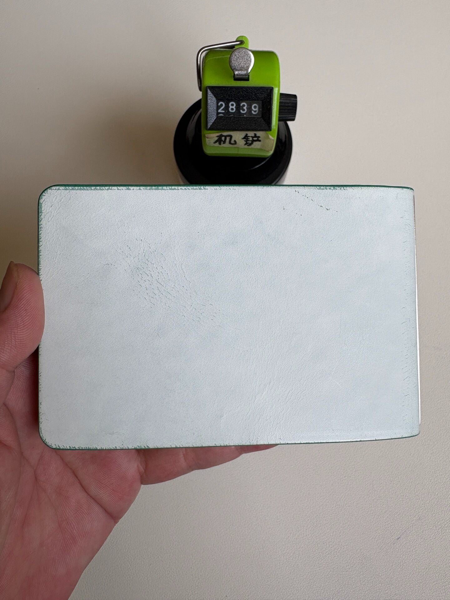 Mint Green Leather Notebook with Three-Ring Binding, 105x67mm