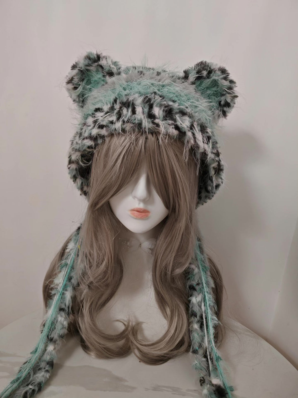 Bear Plush Hat with Sage Fur