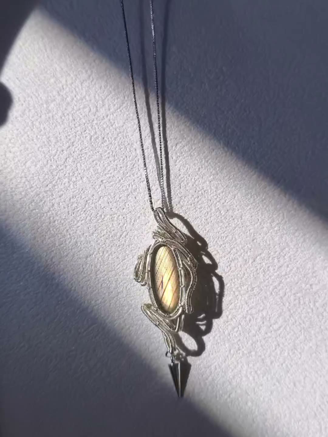Handmade Labradorite Wire Wrap Pendant Necklace