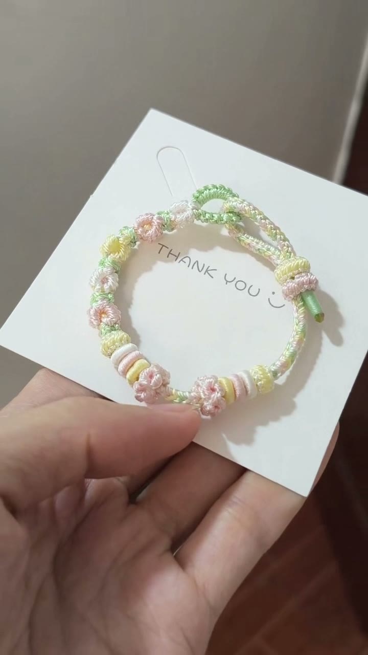 Handwoven Pink Green Gradient Bracelet
