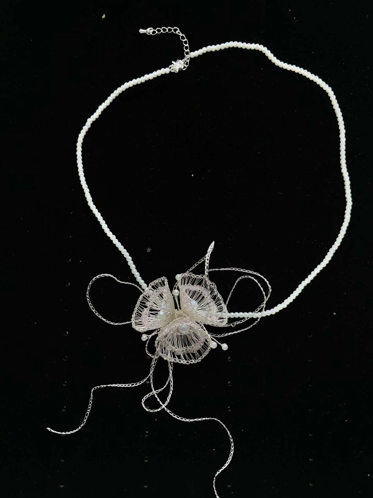 Handgakte Gehaakte Draad Bloem Parel Ketting