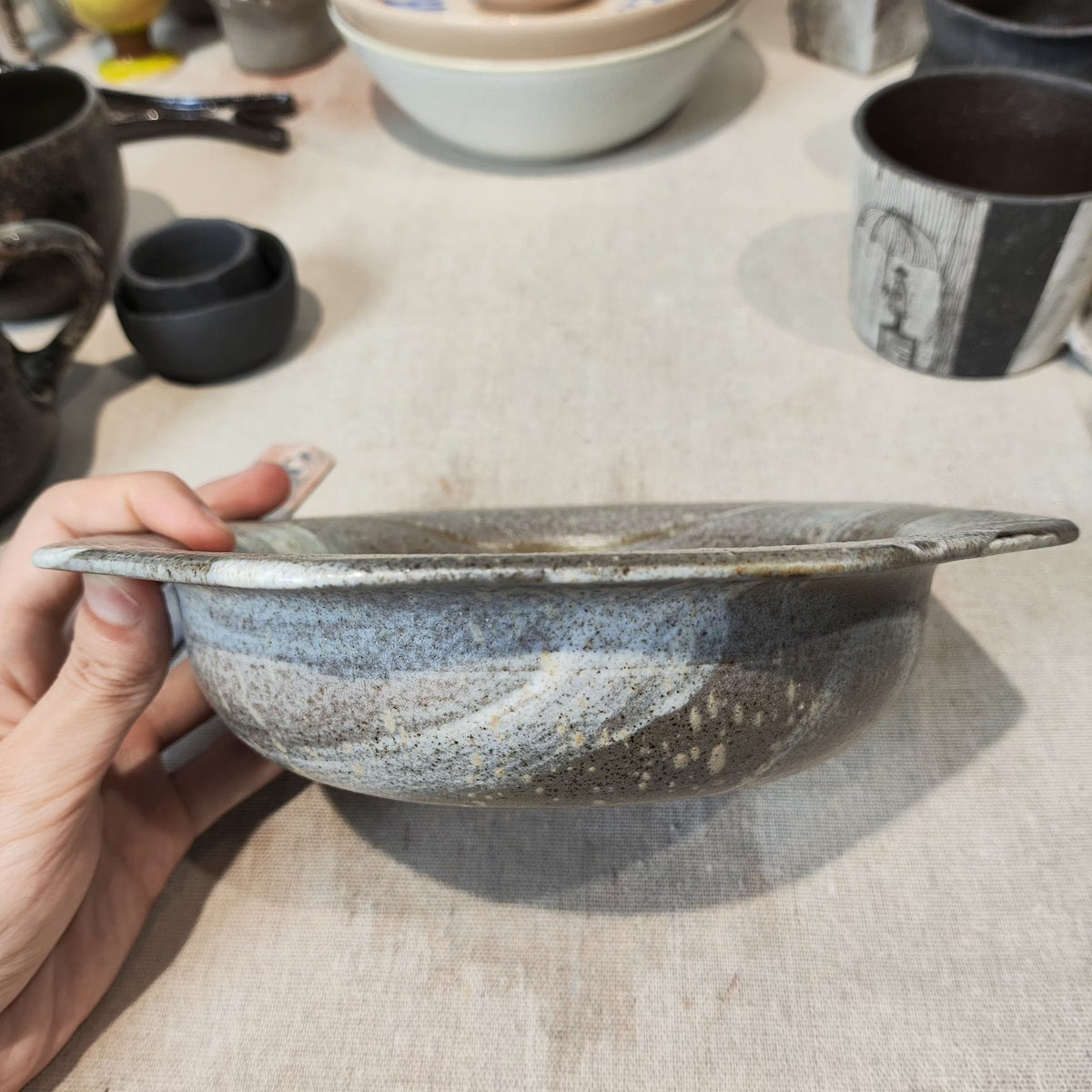 Handmade Octagonal Ceramic Bowl Speckled Gray