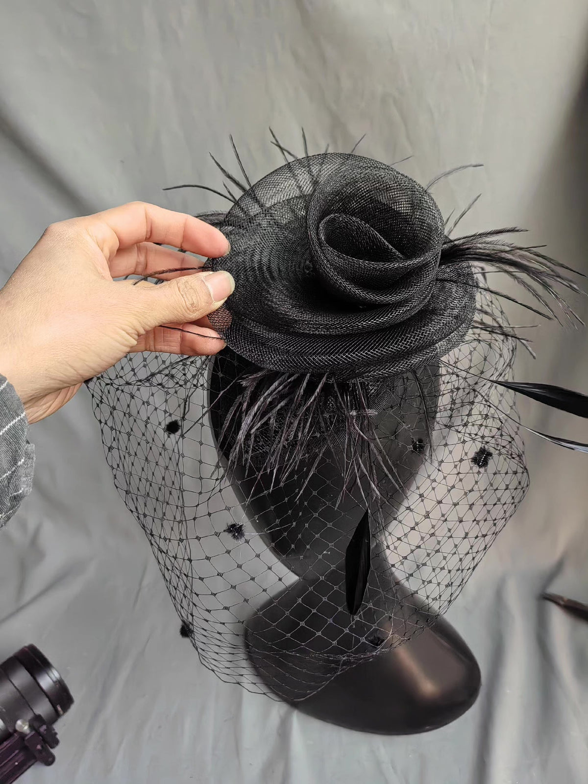 Black Mesh Rose Fascinator Headpiece