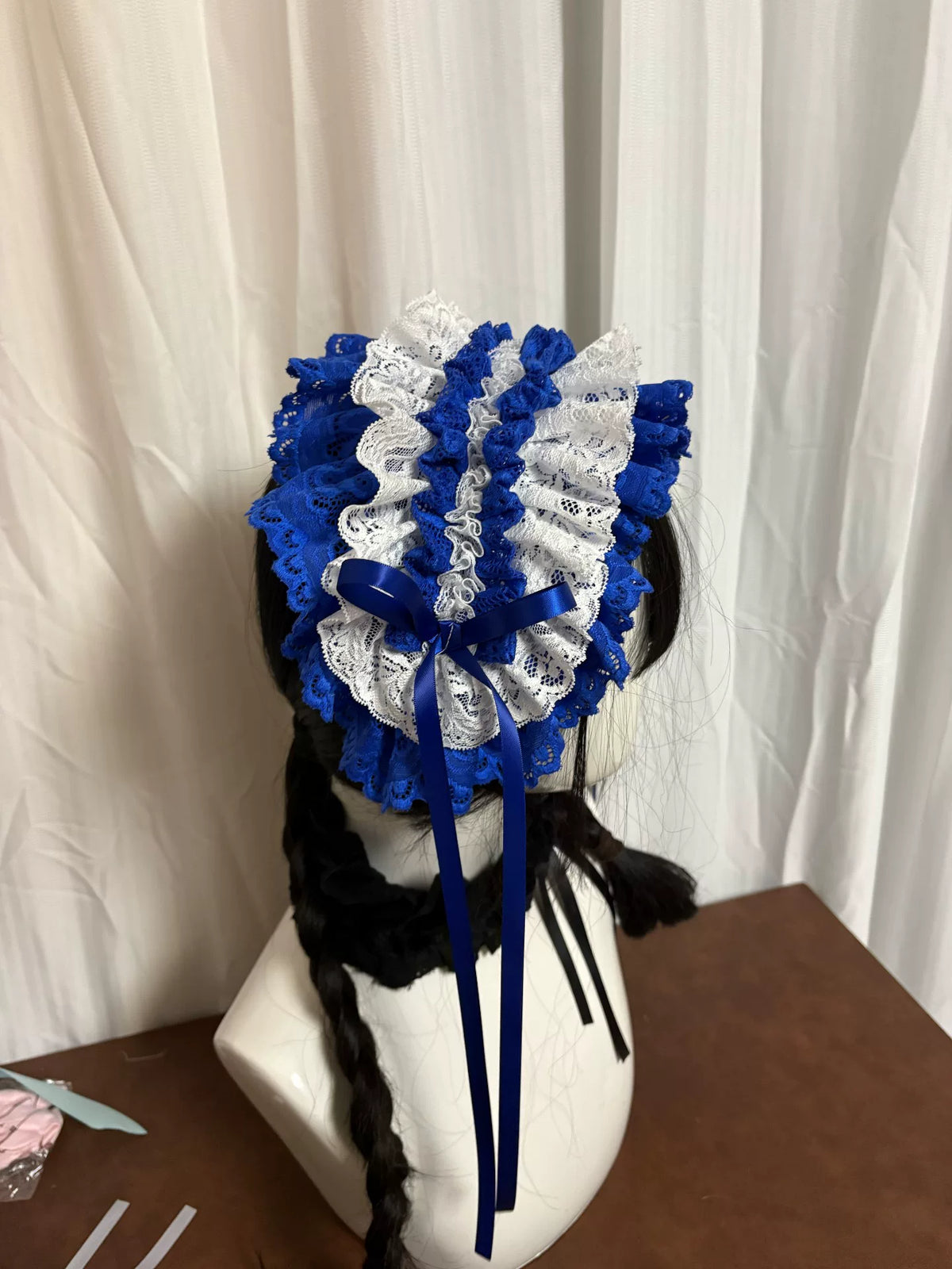Adorno de Cabeça de Renda Lolita Azul e Branco