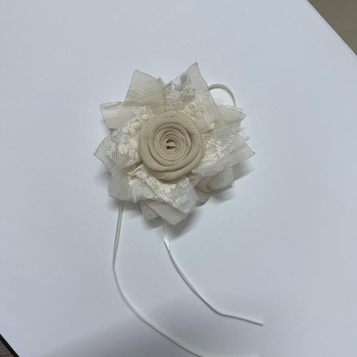 Handmade Fabric Rose Brooch Distressed Petals