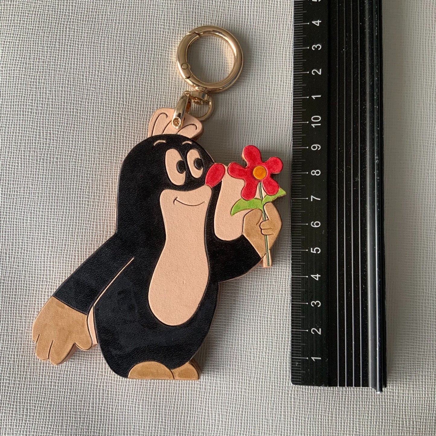 Large Leather Keychain - The Little Mole Design with Flower