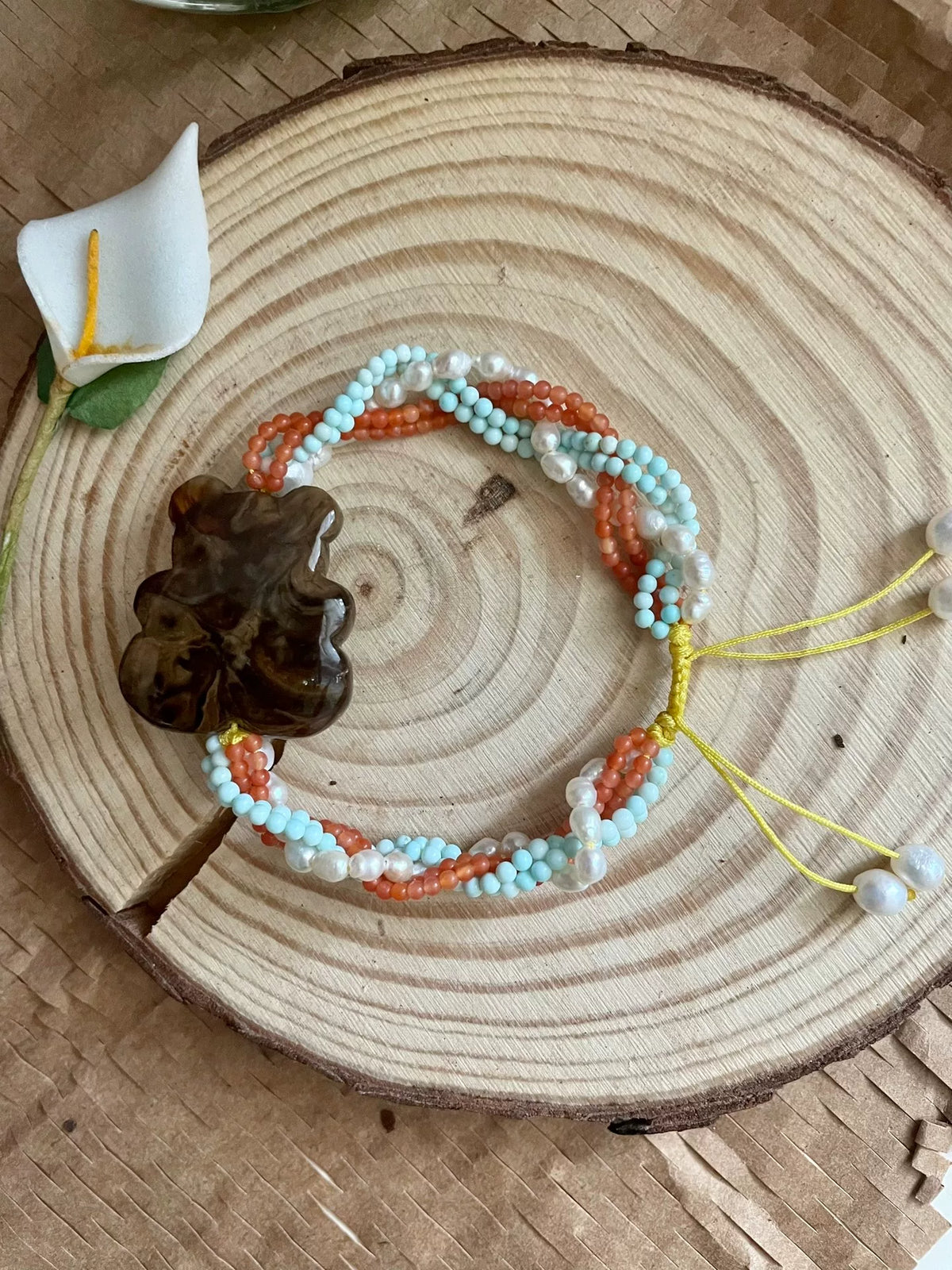 Honey Amber Bear Beaded Bracelet