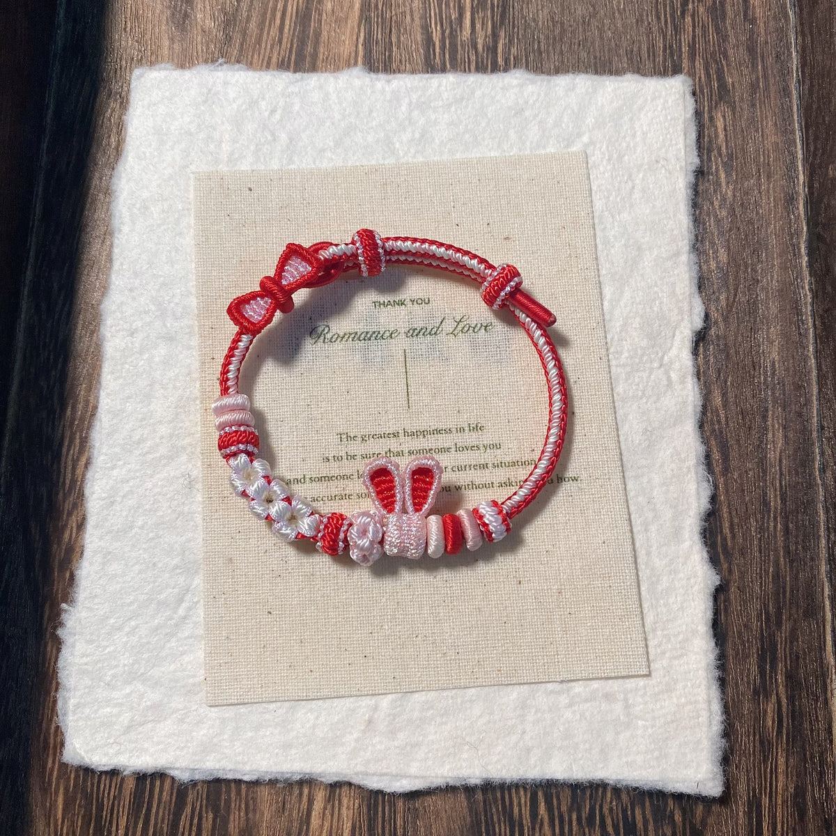 Handwoven Rabbit Motif Red Rope Bracelet