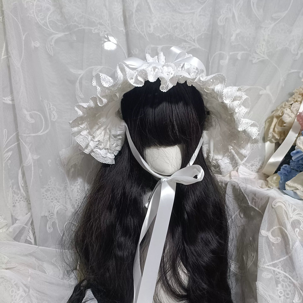 White Cotton Lace Faux Headband