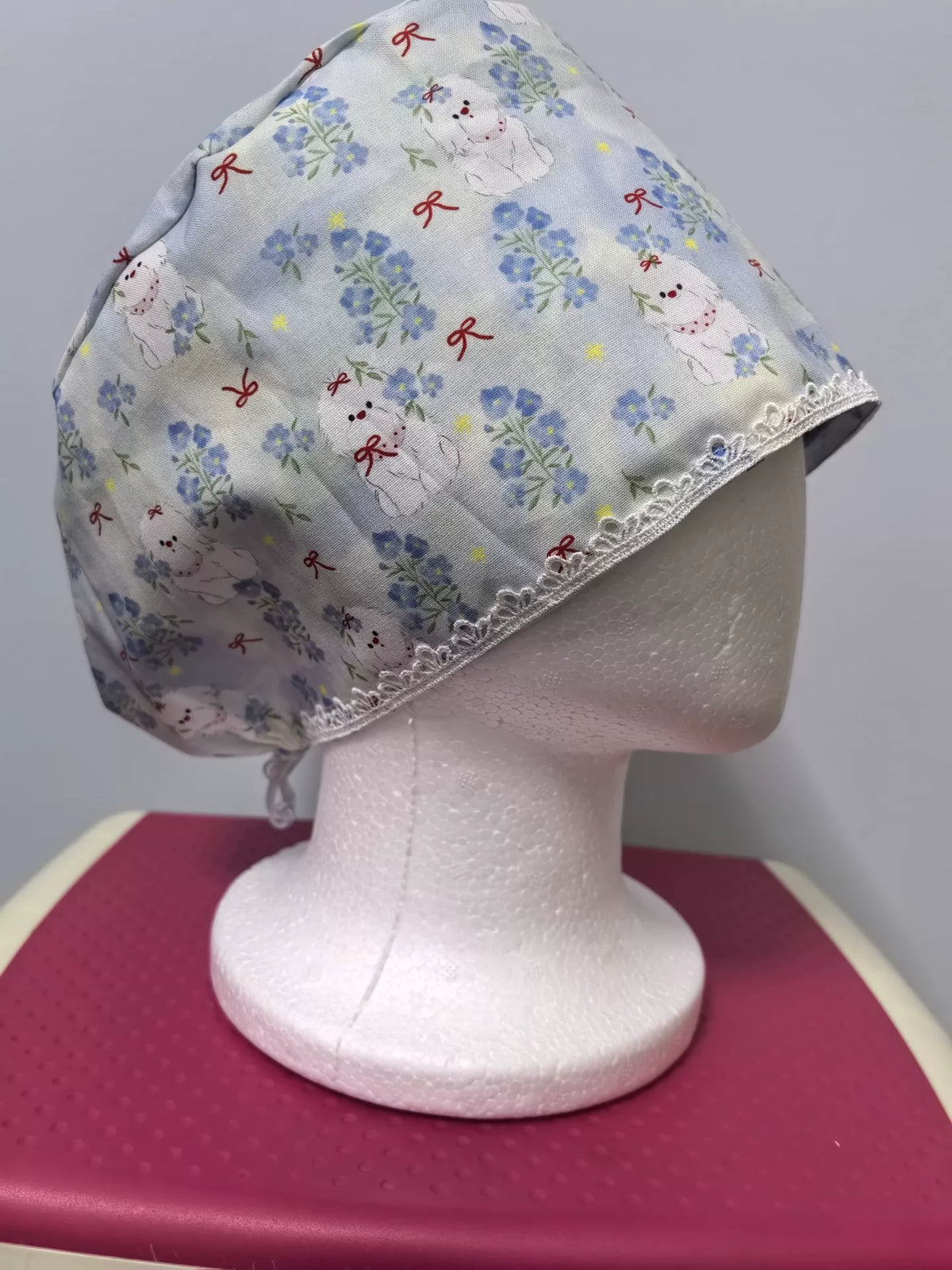 Charlotte de bloc opératoire double couche en coton fleurs bleues et chiots