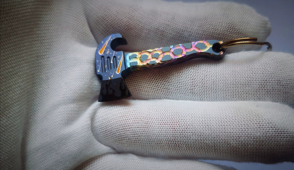 Titanium Alloy Rainbow Axe Bottle Opener Keychain
