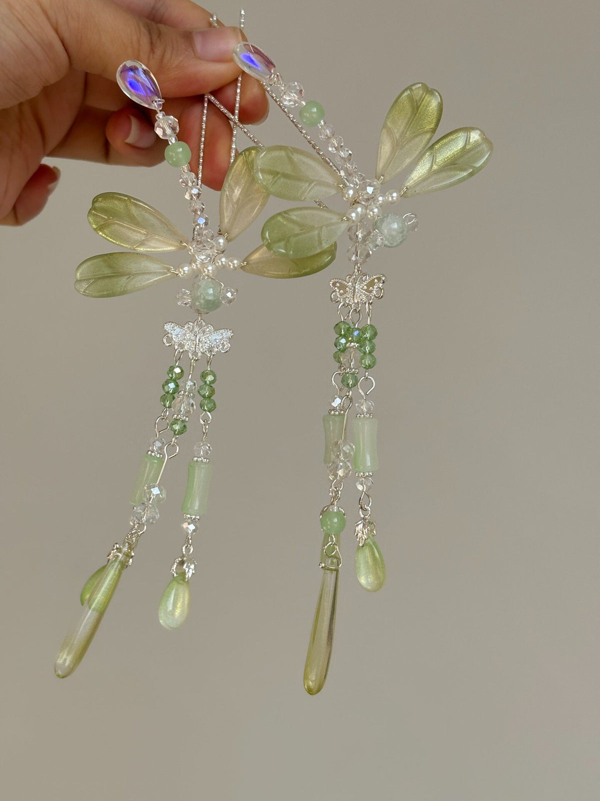 Dragonfly Hairpins Crystal Glass Tassel Set
