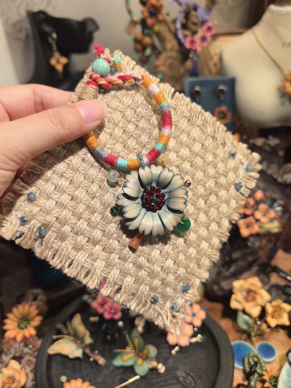 Leather Sunflower Brooch Pendant Dual Use