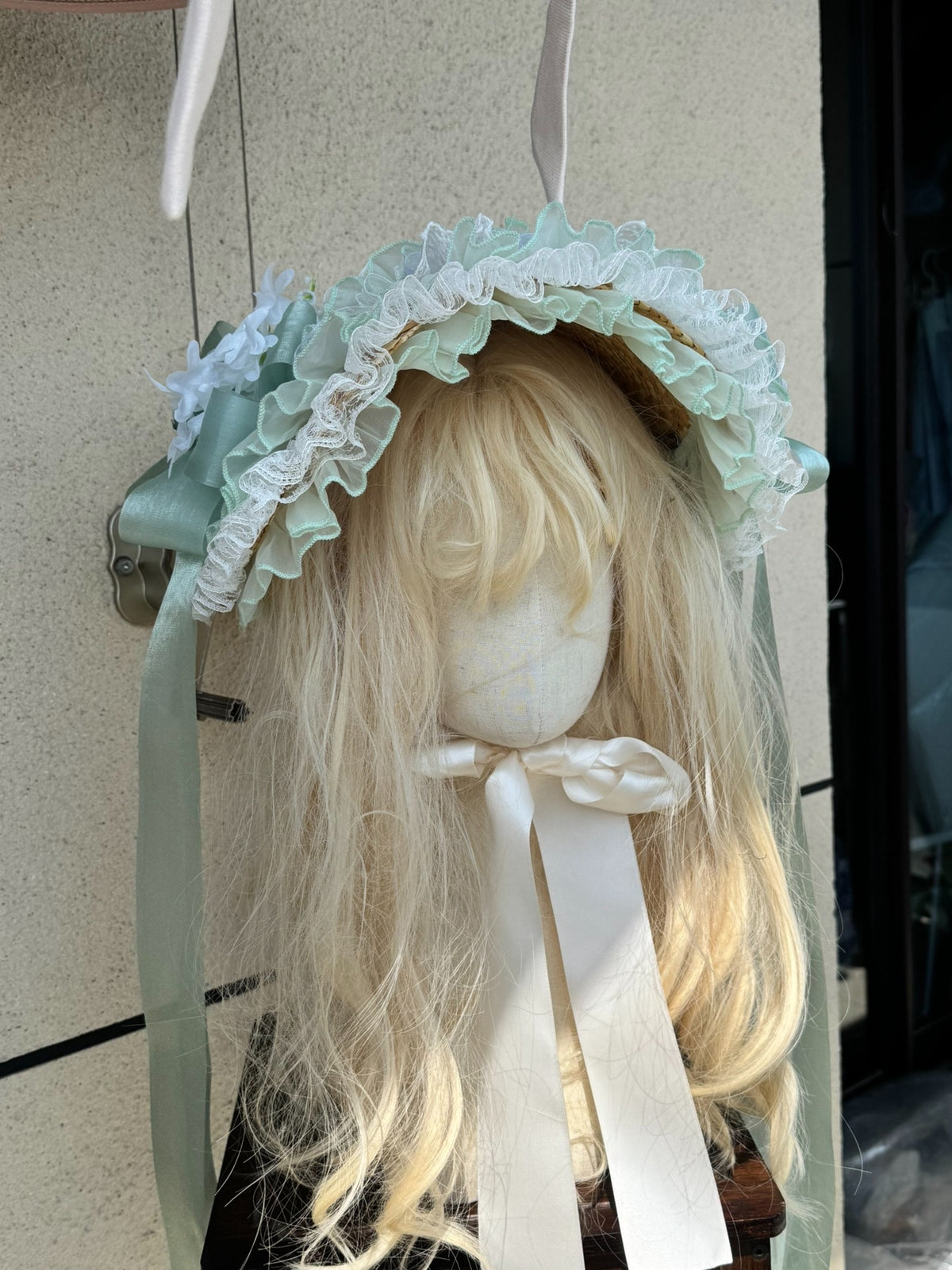 Lolita Green Bonnet Hat with Floral Trim
