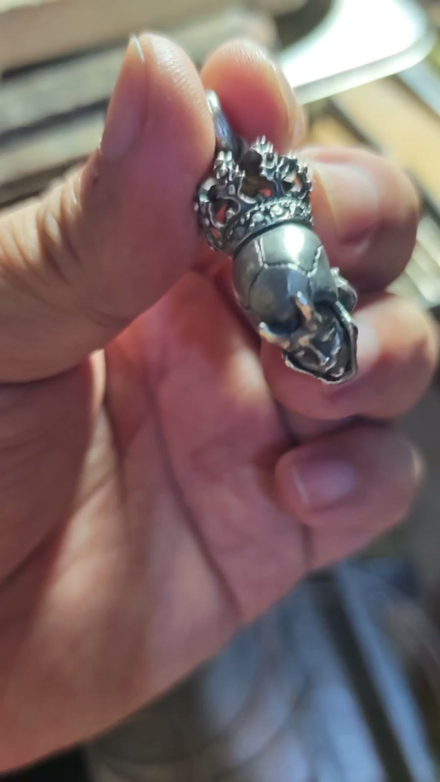 Skull Emperor Silver Pendant Gold Inlay