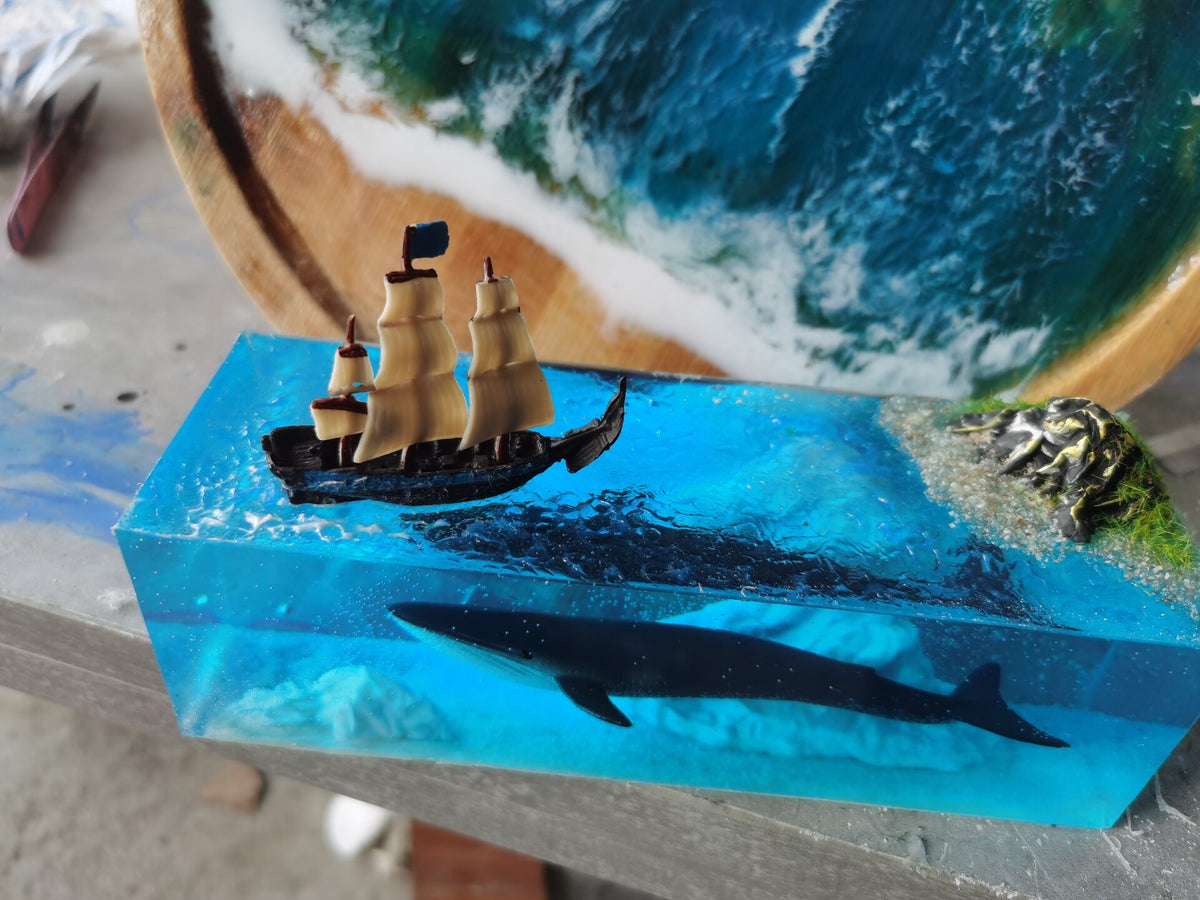 Handcrafted Resin Diorama Whale Ship Ornament