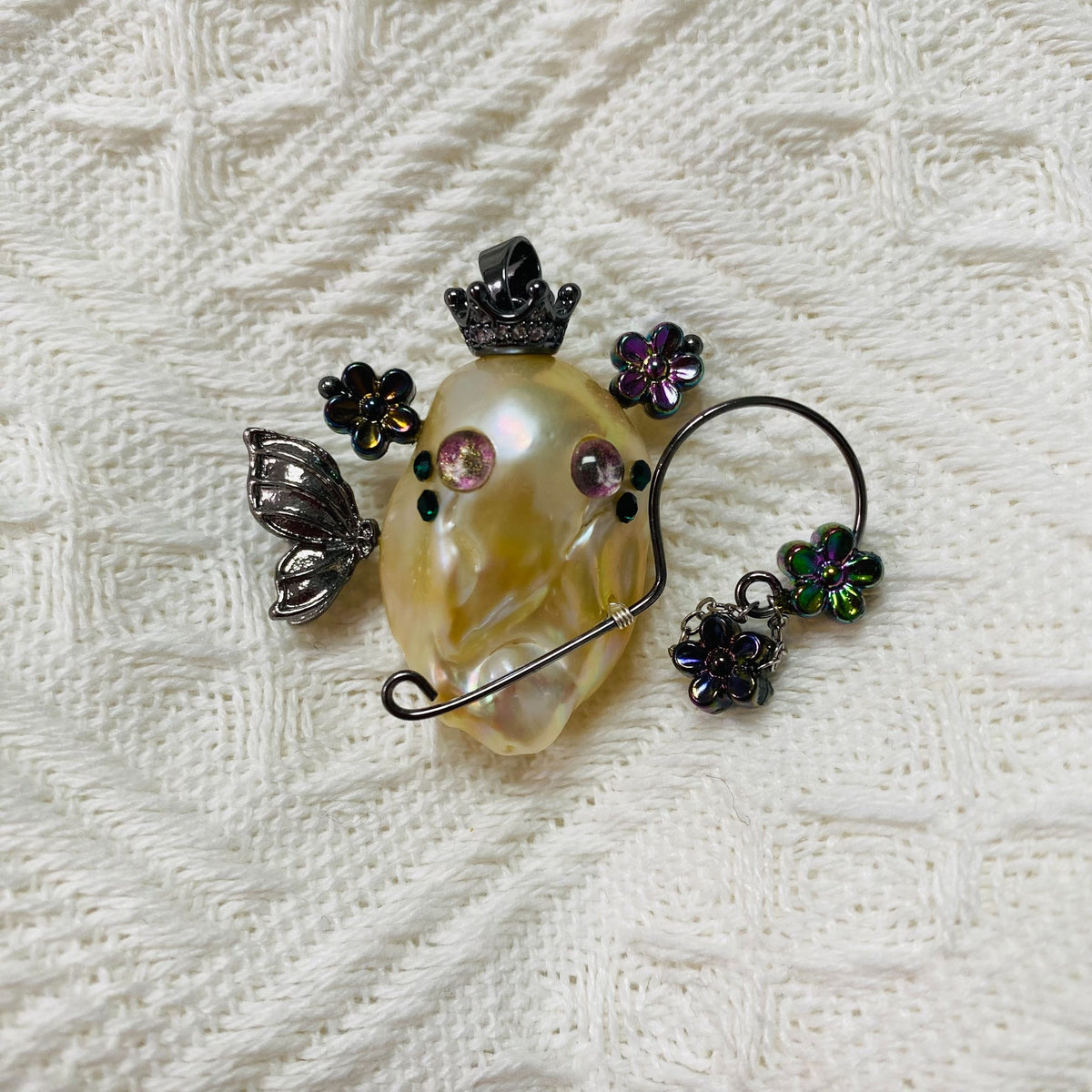 Baroque Pearl Monster Pendant with Crown