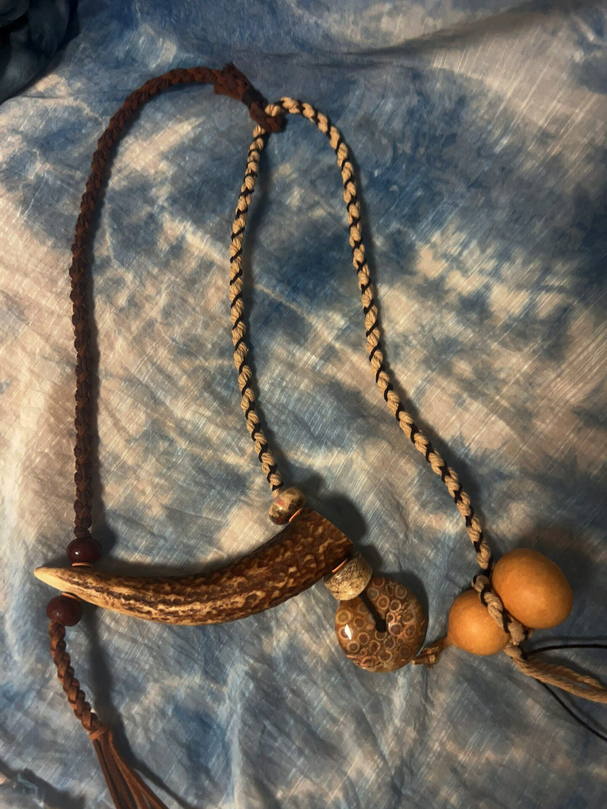 Handwoven Antler Necklace with Agate Beads