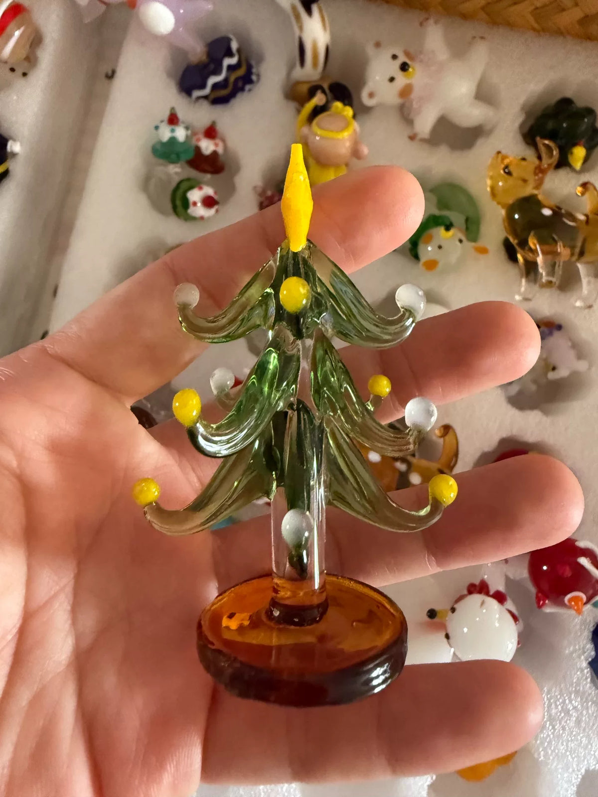 Handmade Glass Christmas Tree Figurine Set