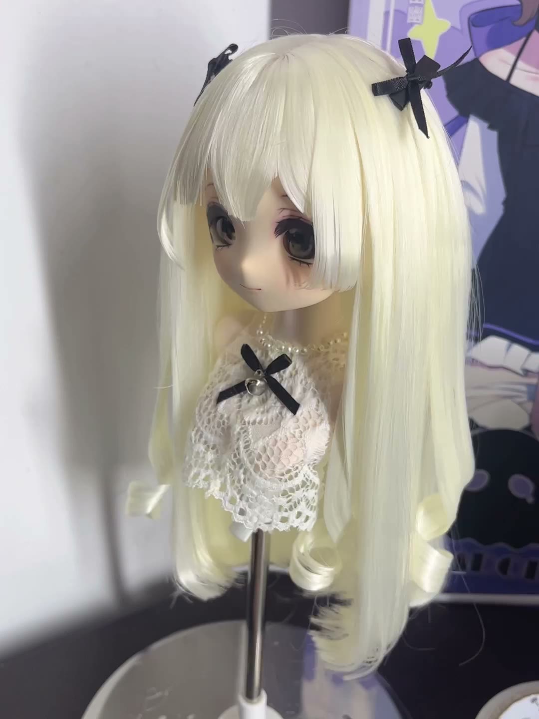 Blonde Curly Tip Doll Wig with Bows
