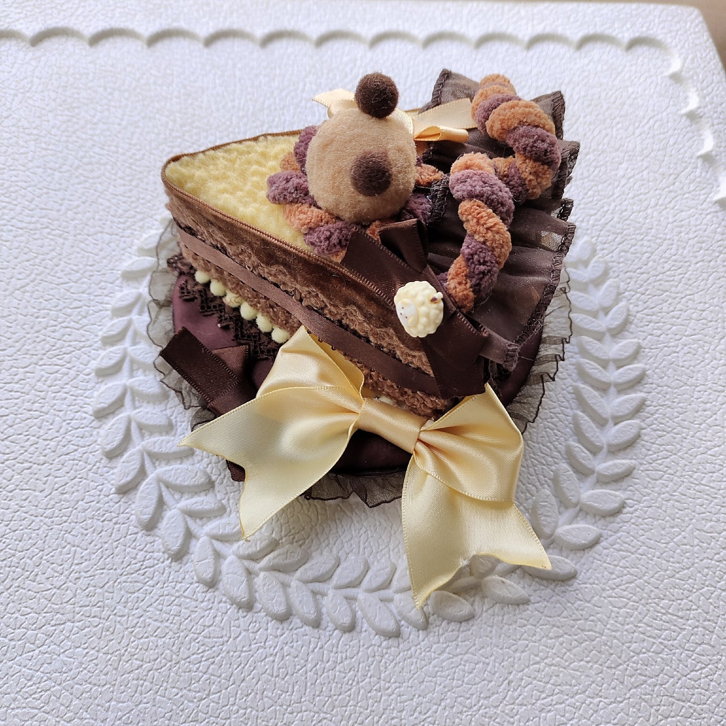 Chocolate Brown Cake Slice Mini Top Hat Lolita Hair Clip