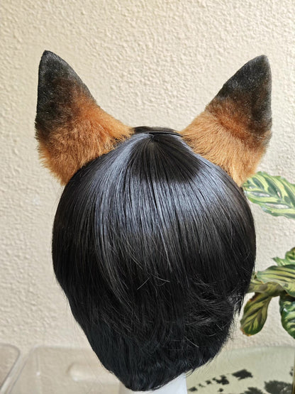 Handmade Red Fox Ears Headband with Gradient Fur and Black Tips
