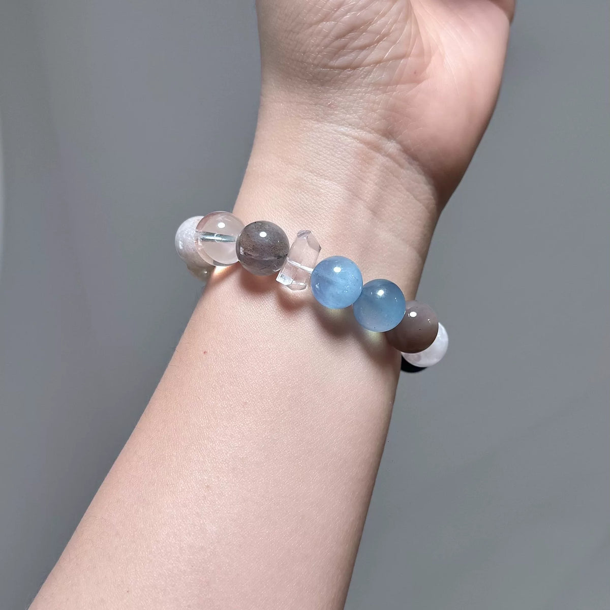 Aquamarine Black Rutilated Quartz Crystal Bracelet