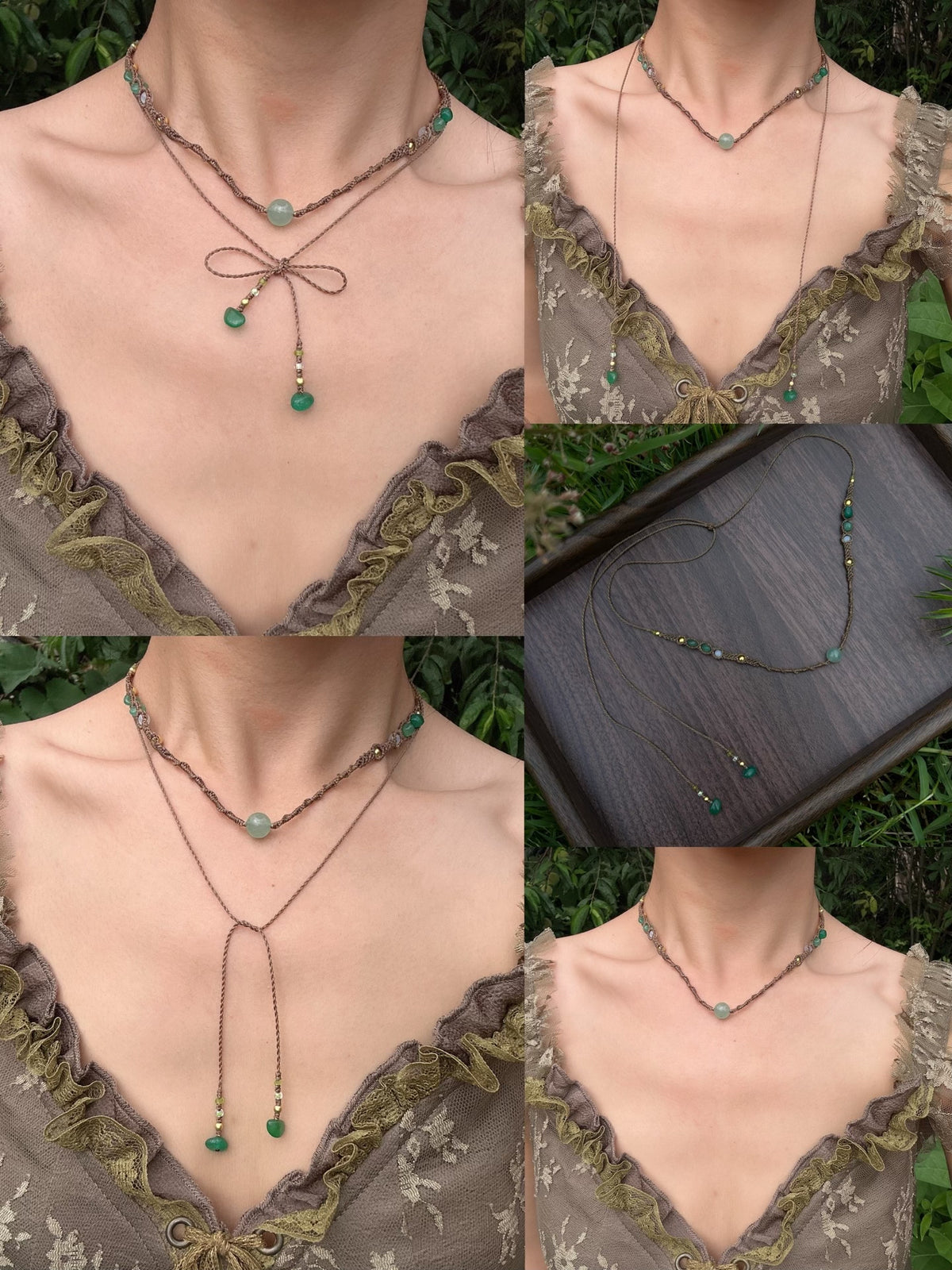 Collar de micro macramé anudado a mano con piedras