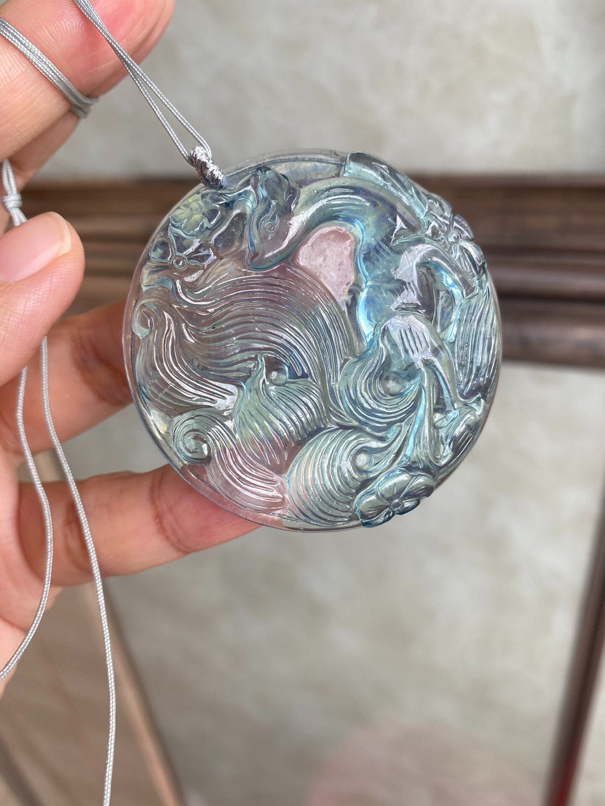 Aquamarine Fox Carved Pendant