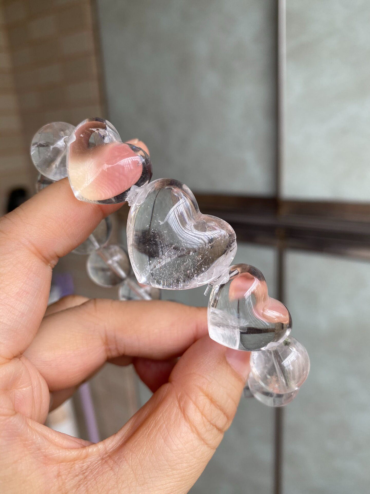 White Quartz Crystal Heart Bead Bracelet