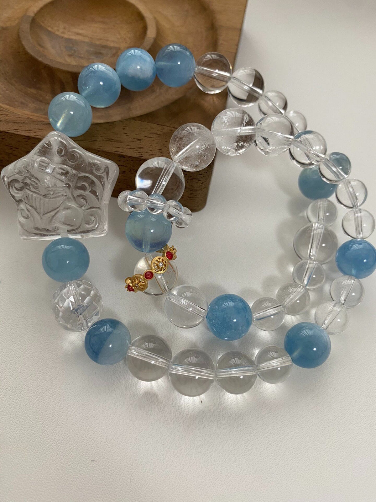 Aquamarine White Crystal Double Loop Bracelet