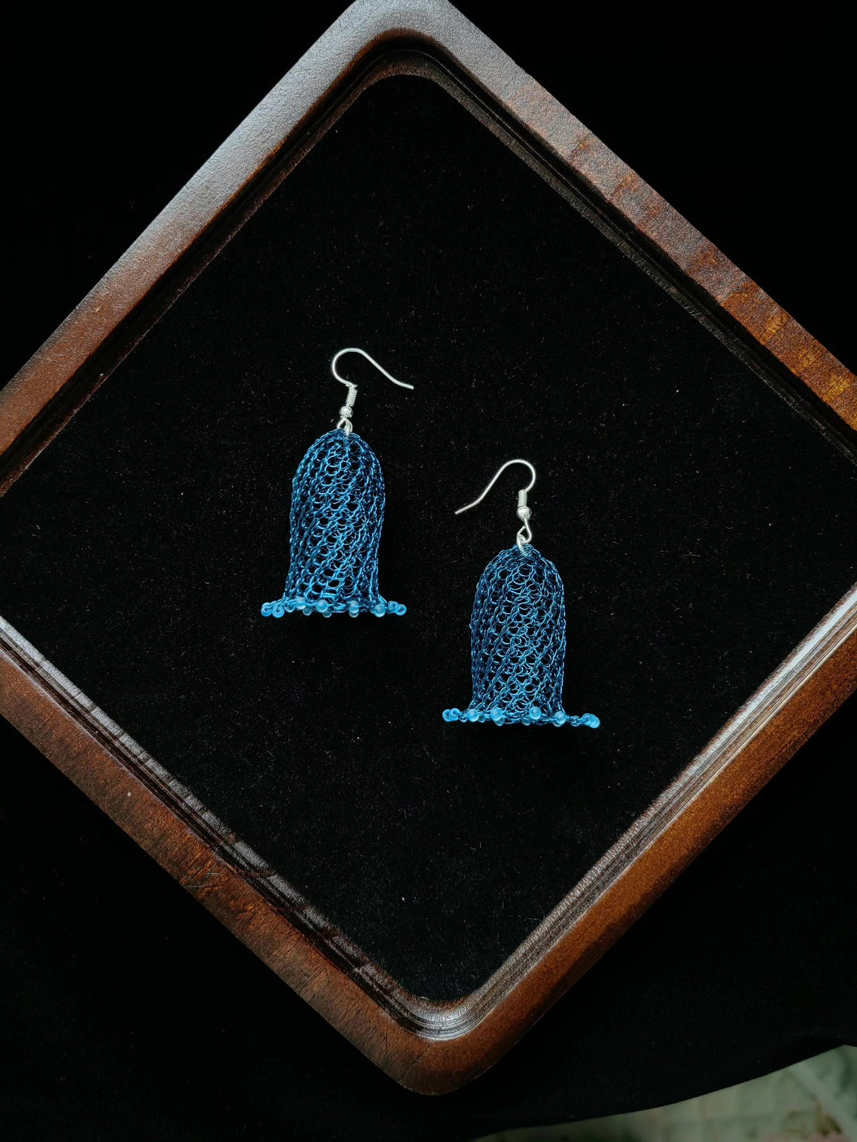 Handmade Crocheted Blue Bell Earrings
