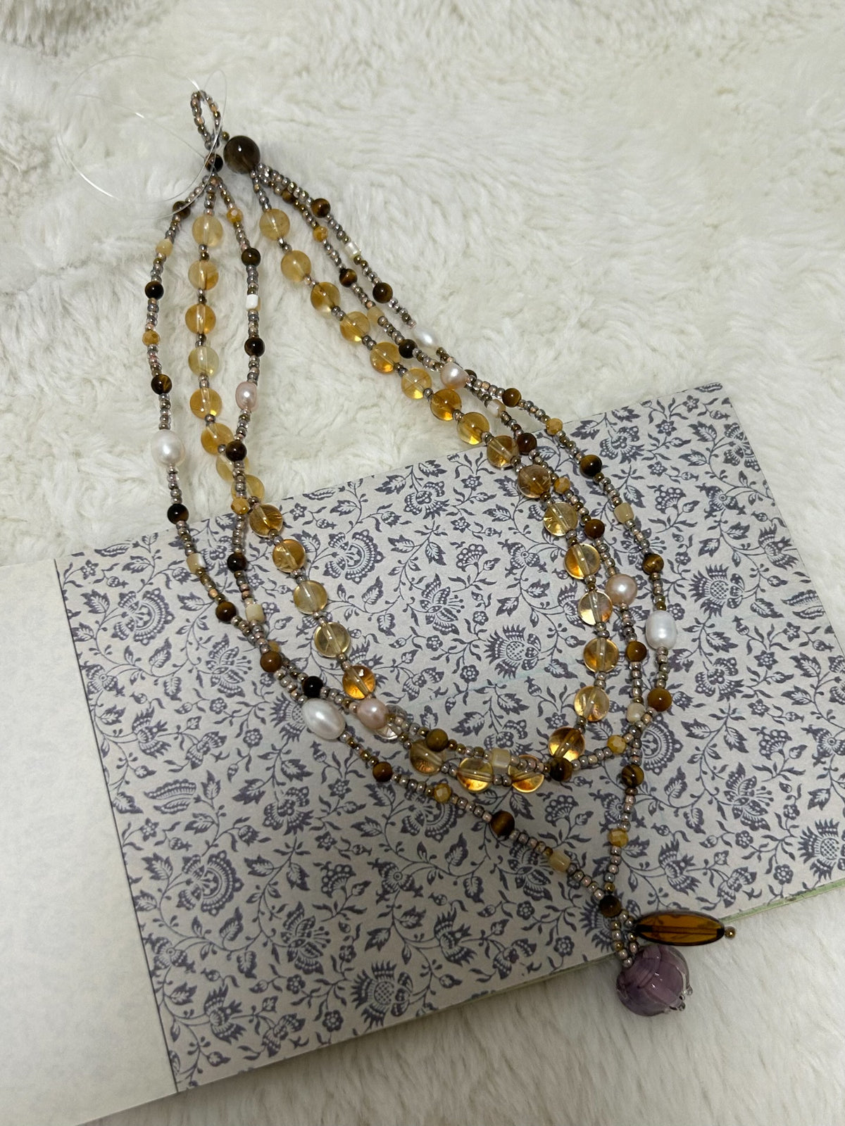 Multi-Strand Beaded Necklace Amber Gemstone