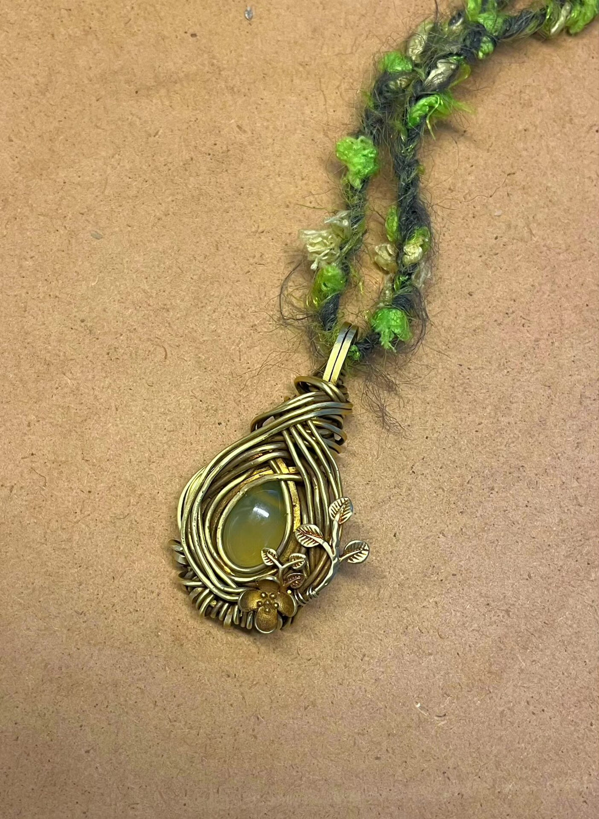Green Agate Wire Wrapped Necklace