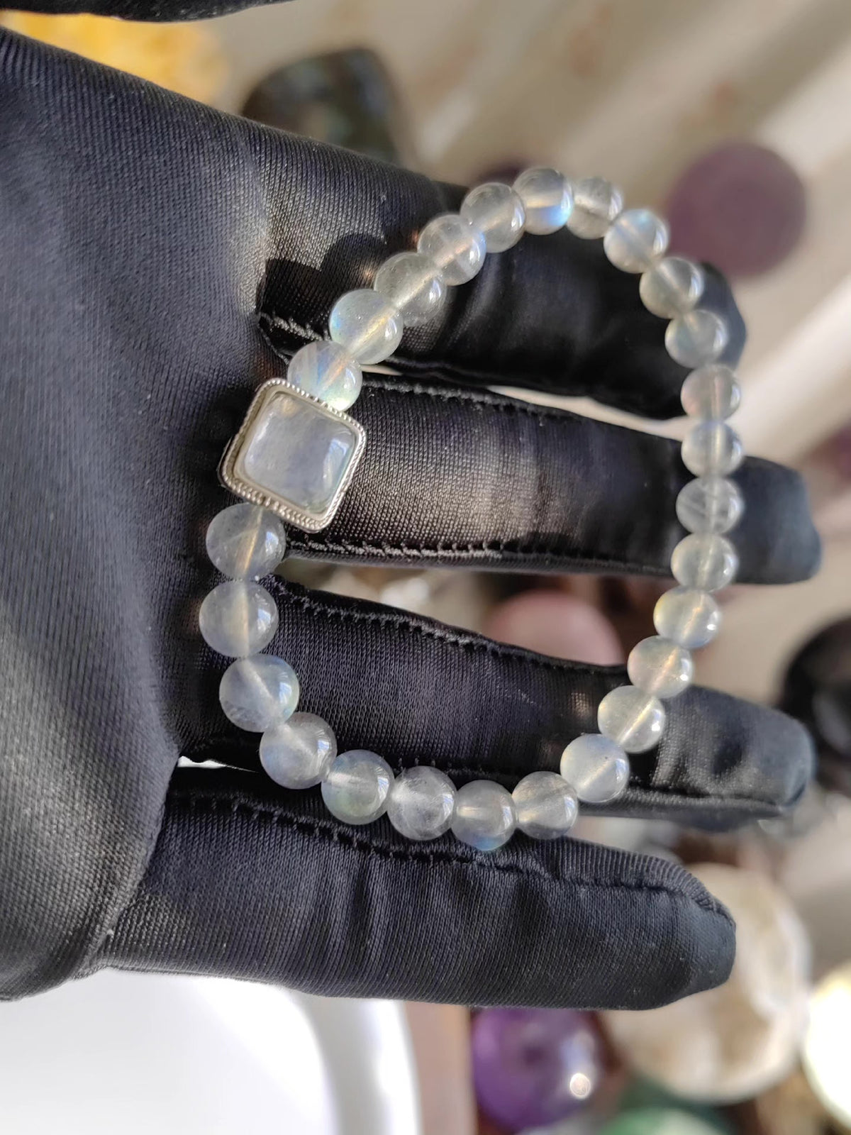 Grauer Mondstein Labradorit Perlenarmband 6,8mm