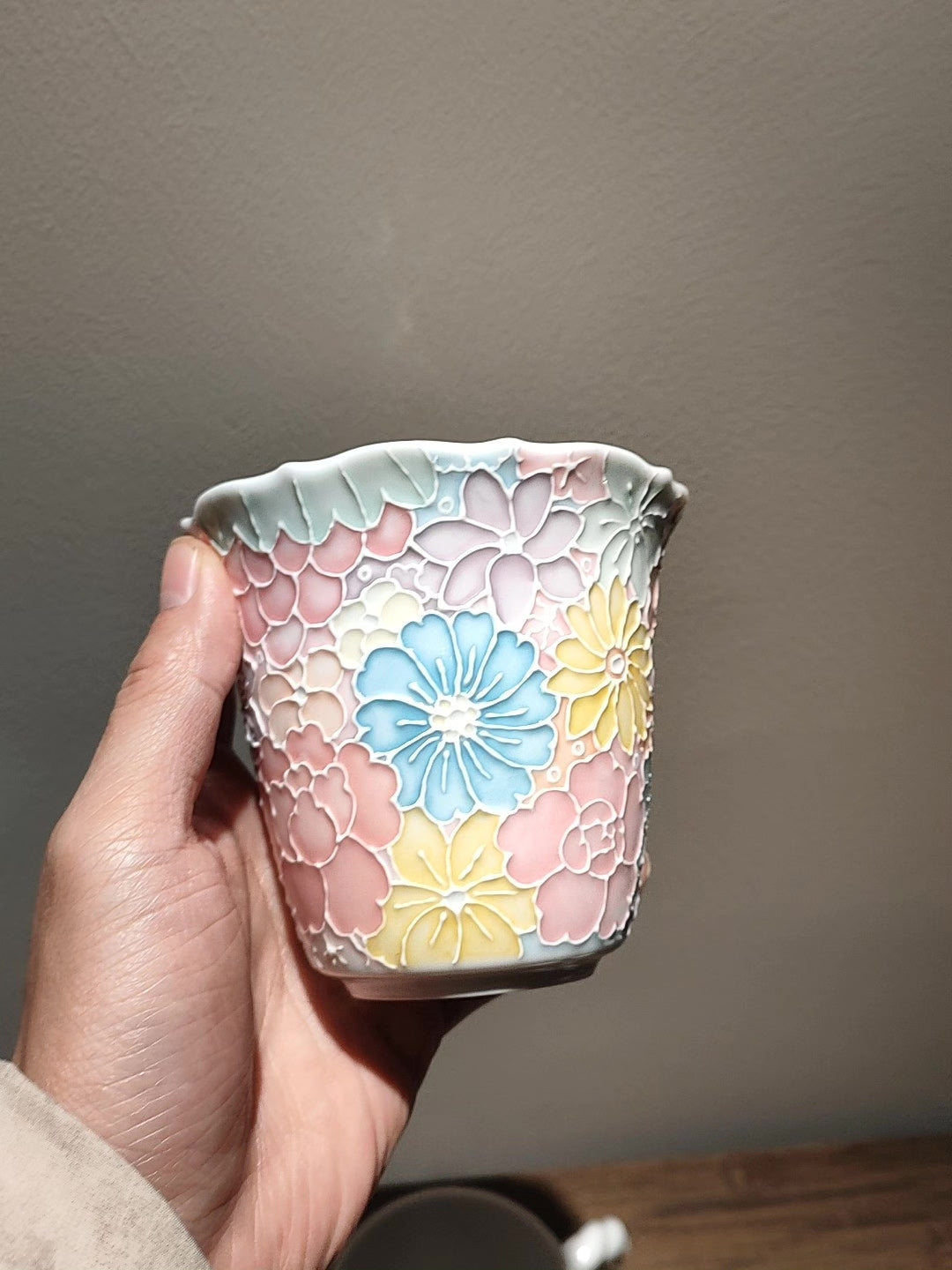 Large Hand Painted Floral Ceramic Mug