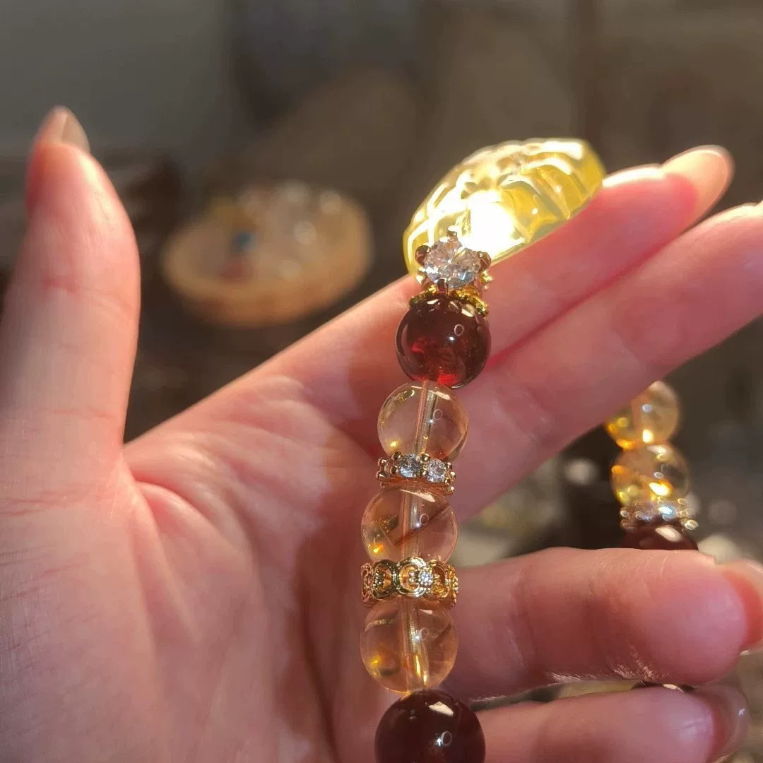 Citrien vossenbedel granaat kralenarmband