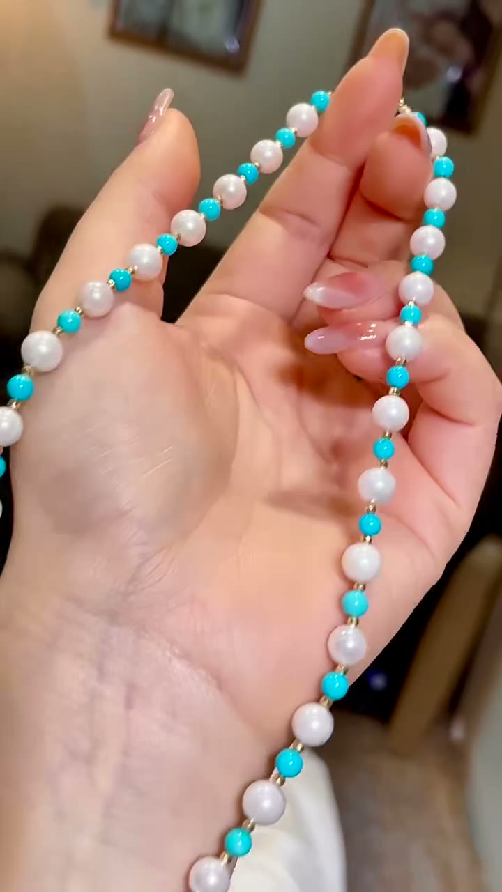 Akoya Pearl Turquoise Necklace 41.5cm