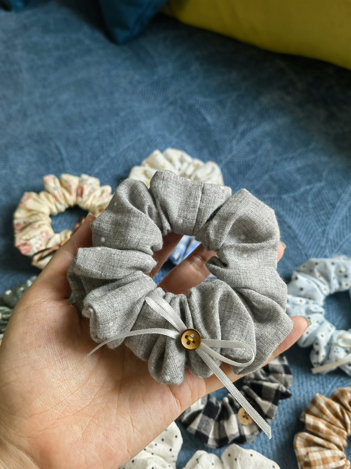 Gray Polka Dot Cotton Hair Scrunchie