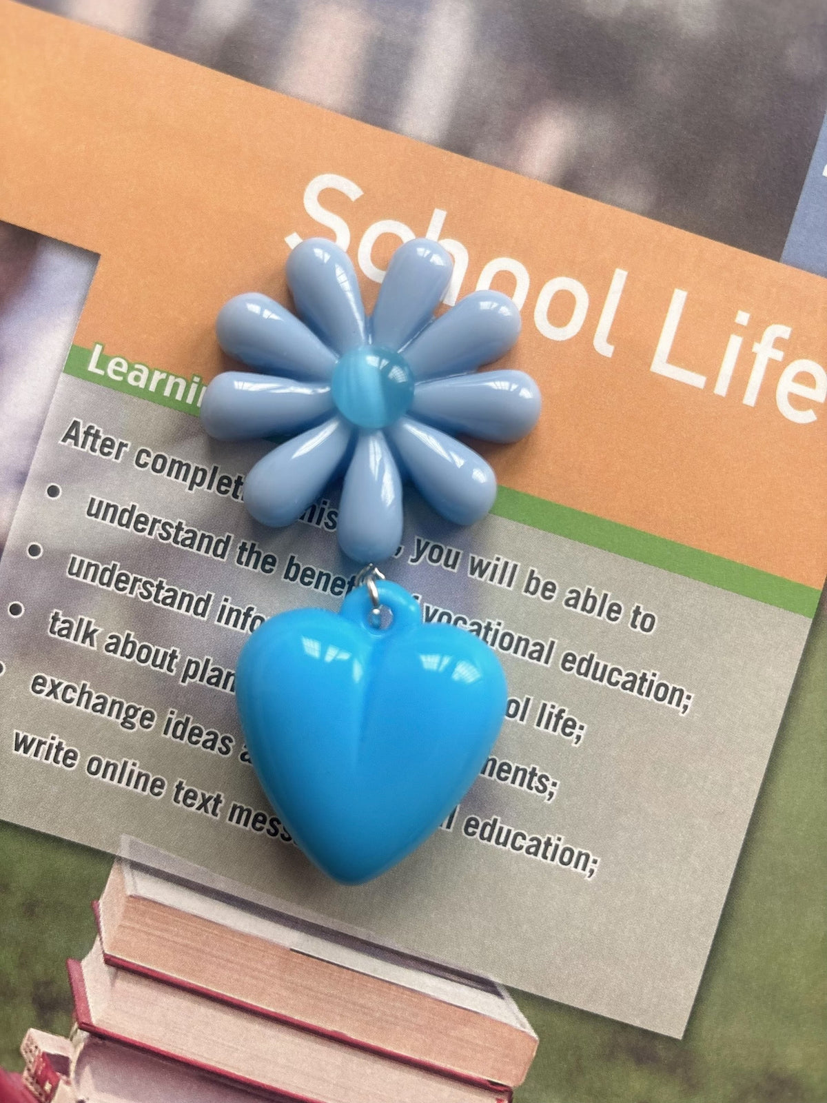 Blue Daisy Heart Drop Earrings