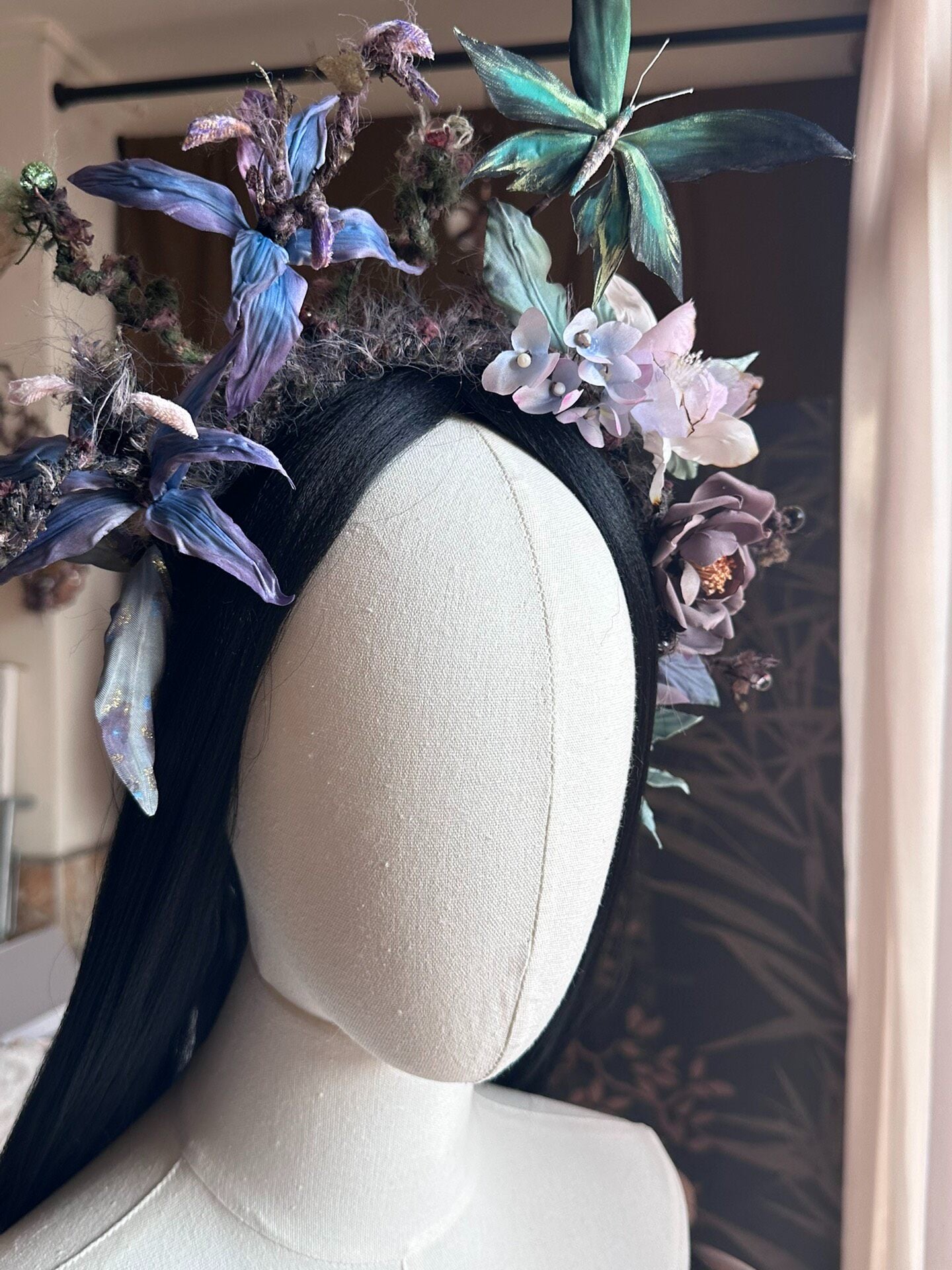 Custom Floral Crown with Butterfly and Beads