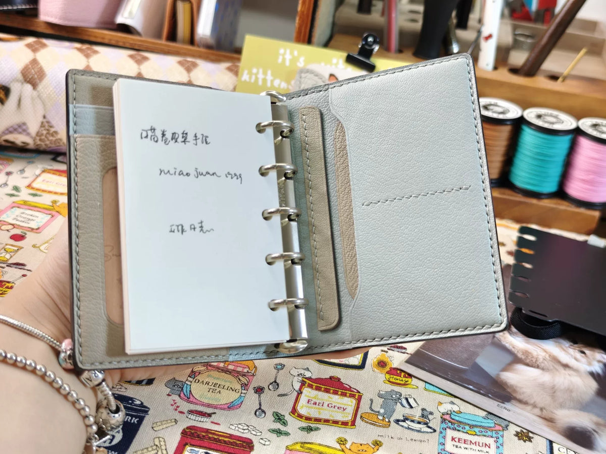 M5 Bifold Leather Planner Cover Black Glacier Blue Elephant Grey