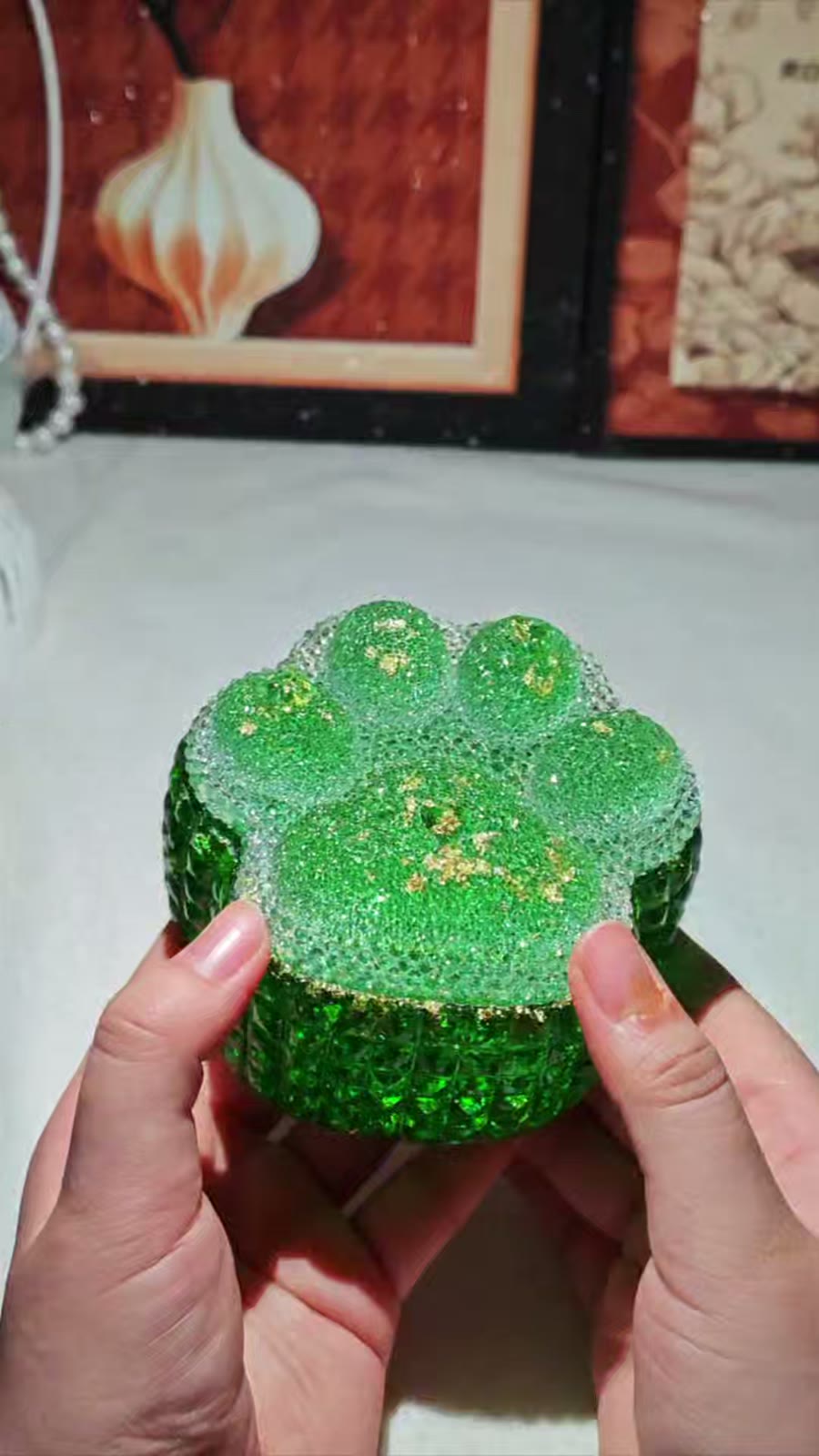 Emerald Green Cat Paw Diamond Storage Box