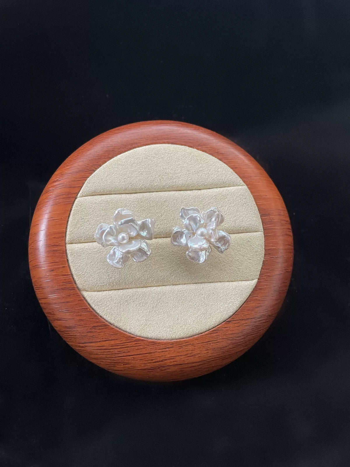 Pendientes de Botón Florales de Perla Natural Plata 925