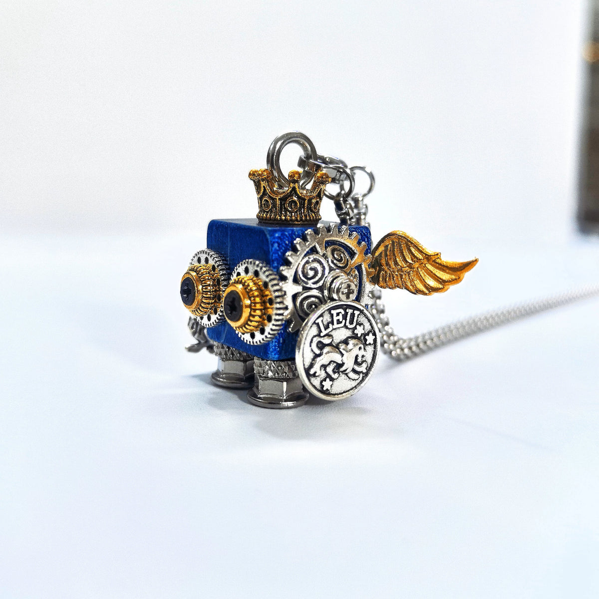 Steampunk Robot Pendant Blue Handmade DIY Design