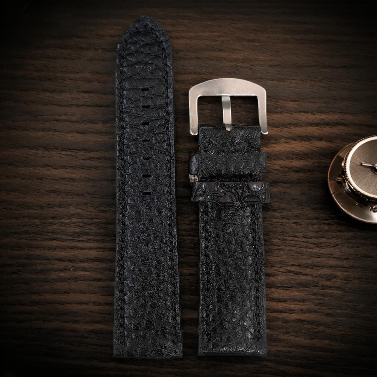 Handcrafted Black Crocodile Leather Panerai Watch Strap