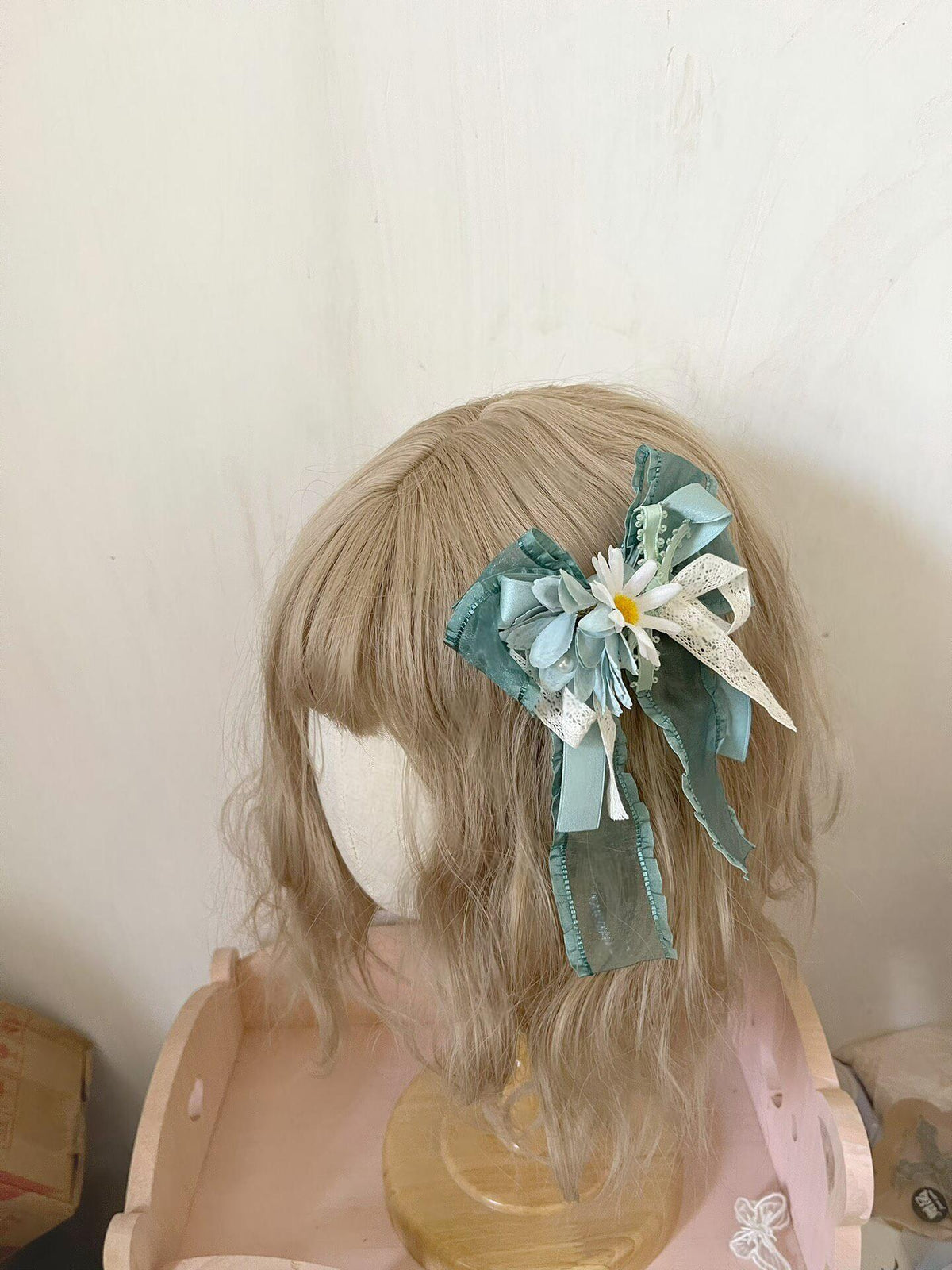 Handmade Lolita Side Clip Matcha Green Bow